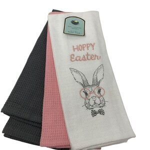 Farmhouse Easter Kitchen Towels Spring Holiday Bunny Rabbit Home Decor Pink Gray